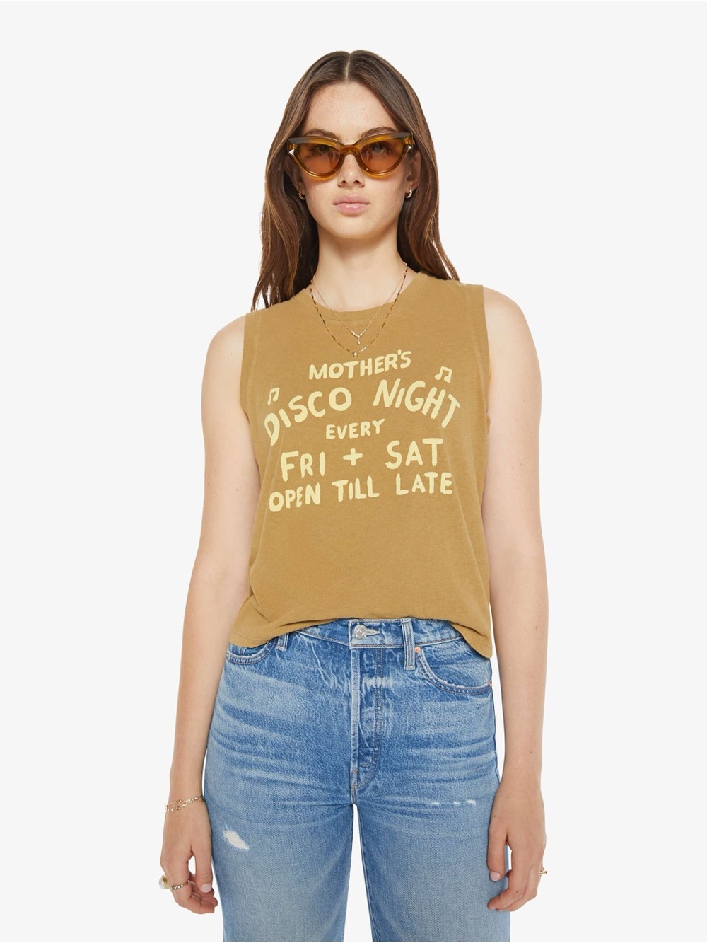 MOTHER The Strong And Silent Type Disco Night Muscle Tee Dark Yellow Size Medium